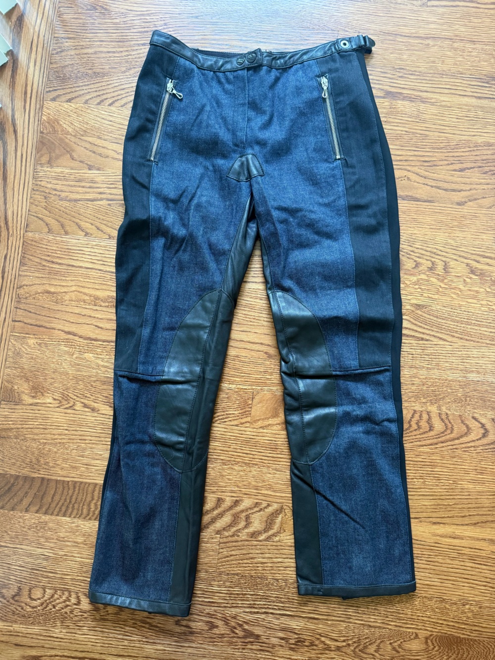 RAG & BONE Denim Lamb Leather Moto Pants Jeans Mixed Media Biker Equestrian 0